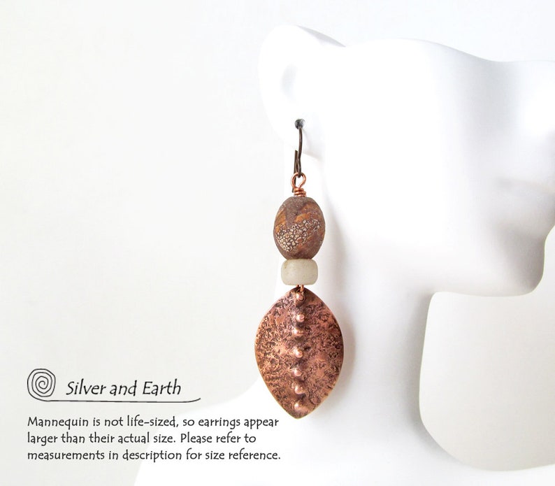 Rustic Ethnic African Jewelry Tribal Copper Earrings with African Agate Stones Handforged Copper Jewelry Afrocentric Fashion Boho Style
