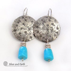 Sterling Silver Earrings with Sleeping Beauty Turquoise Stones, Modern Southwest Style, USA American Genuine Turquoise & Silver Jewelry