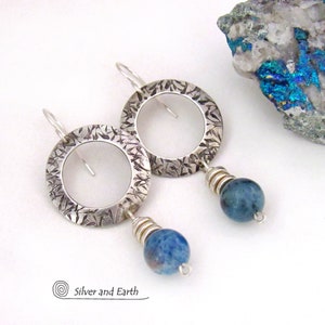 Aquamarine Gemstone Sterling Silver Circle Hoop Earrings, March Birthstone Jewelry Gifts, Artisan Handmade Chic Modern Silversmith Jewelry image 5