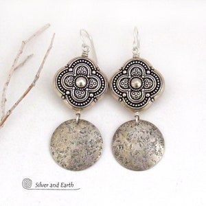 Sterling Silver Dangle Earrings with Moroccan Style Beads, Modern Bold Exotic Cultural Artisan Handmade Statement Jewelry
