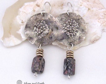 Crinoid Fossil Sterling Silver Earrings, Bold Modern Earthy Organic Natural Fossil Stone Jewelry, Unique Handcrafted Artisan Jewelry