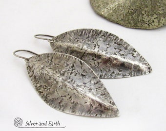 Sterling Silver Earrings with Hammered Rustic Organic Texture,  Edgy Modern Contemporary Jewelry, Artisan Handmade Silversmith Earrings