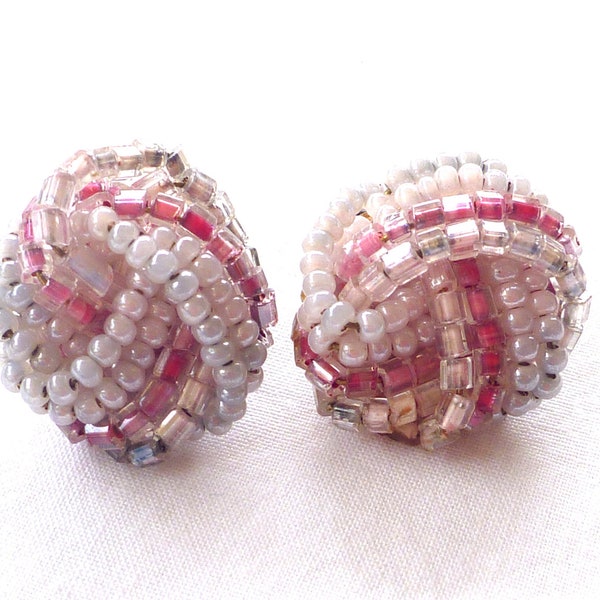Vintage, Pink Beaded Button ClipOns : C32