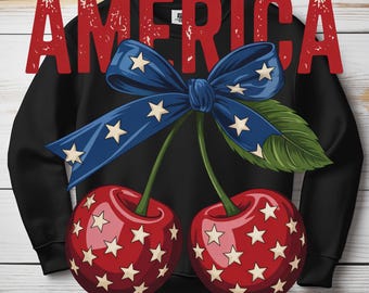 Patriotic Cherry Bow PNG: July 4th USA Flag (Digital Download