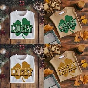 Lucky Shamrock PNG: Retro St. Patrick&#39;s Day Varsity Design (Digital Download)