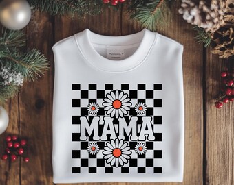 Floral Mama PNG : motif à carreaux noirs (téléchargement numérique)