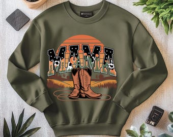 Mama Cow Print PNG, Western Cowboy Boots Design, Howdy Mama Sublimation, Country Mom Shirt Design, Western Graphics Digital Download