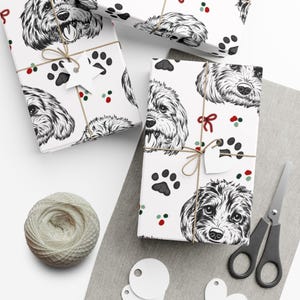Papel de regalo navideño Cavapoo / Patrón de retrato de perro