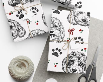 Cavapoo Christmas Wrapping Paper | Dog Portrait Pattern