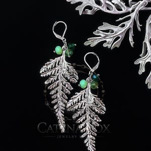 Forest Fern Green Glass Beads Leaf Floral Witchy Charm Silver Gothic Earrings Wicca Pagan Good Witch Talisman Nature Inspired Elven Fairy