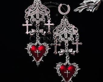 Gothic Spike Rose Earrings: Stainless Steel Dangle, Wicca Pagan Goth