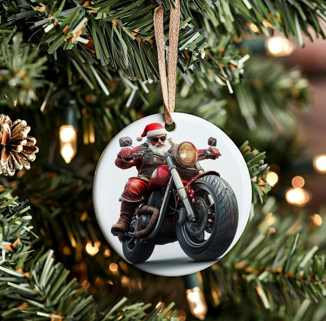 Santa Motorcycle Ornament, Gift For Bikers, Biker Christmas Gift