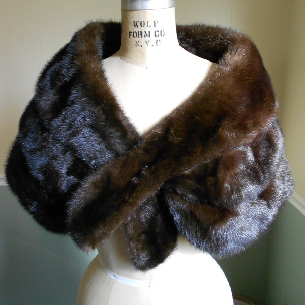 Mink Fur Stole / Chocolate Brown Capelet / Vintage 1960s Shawl Wrap