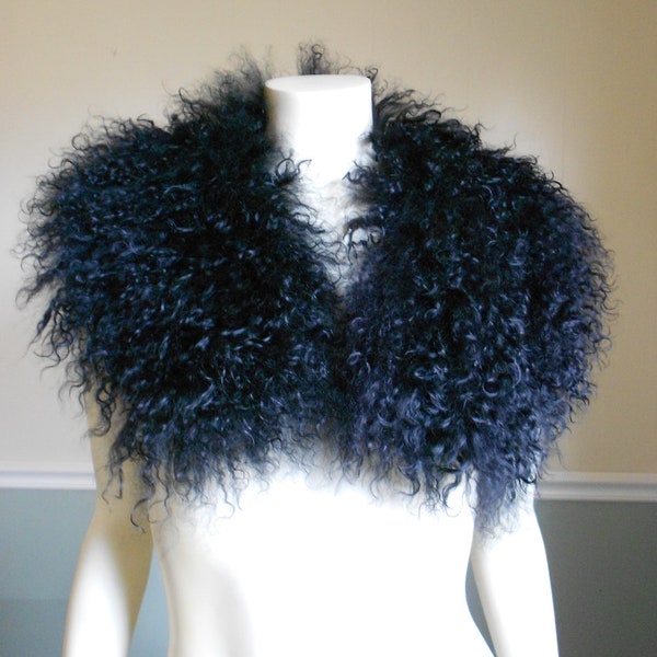 Fur Collar / Lamb Collar / Tibetan Mongolian Lamb / 1980s / Black Curly lamb