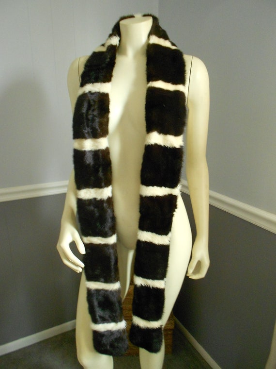 Mink Fur Collar 50s / Dark Brown and Cream Long Sc