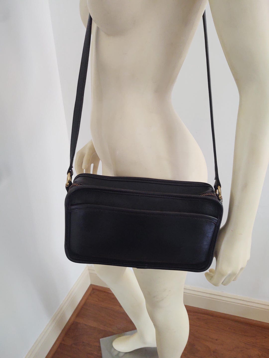 【Exc.】Vintage COACH 2-Way Shoulder Bag Vintage Coach Bag. Black Leather Two Strap Adjustable Hobo