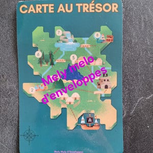 Sfida "mappa del tesoro" plastificata e tagliata in formato A6