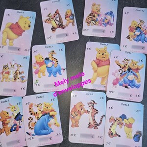 Laminierte Winnie the Pooh Challenge im Format A7 geschnitten