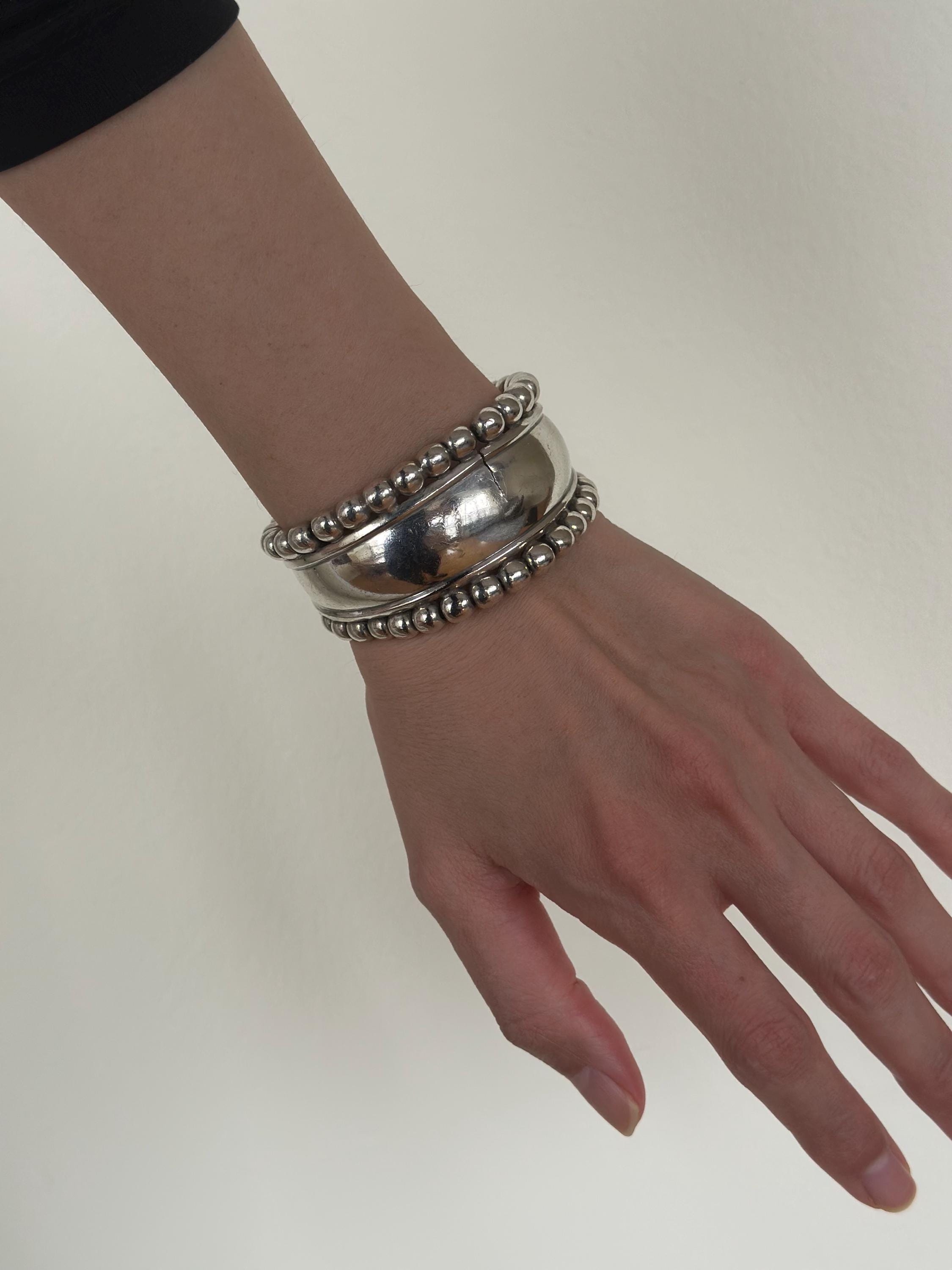 Bracelet En Argent Sterling Du Mexique – Pierre Fine, 33 Grammes, Vintage
