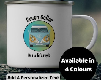 Personalized Enamel Camping Mug, Customized Coffee Cup, Gift for Camper and Camp Lover, Motivational Travel, Nature, Adventure, Outdoor Gear
