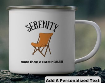 Personalized Enamel Camping Mug, Customized Coffee Cup, Gift for Camper and Camp Lover, Motivational Travel, Nature, Adventure, Outdoor Gear