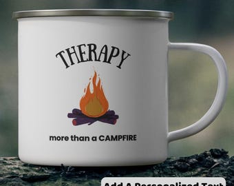Personalized Enamel Camping Mug, Customized Coffee Cup, Gift for Camper and Camp Lover, Motivational Travel, Nature, Adventure, Outdoor Gear