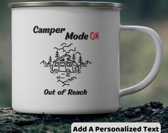 Personalized Enamel Camping Mug, Customized Coffee Cup, Gift for Camper and Camp Lover, Motivational Travel, Nature, Adventure, Outdoor Gear