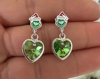 sterling silver-925-Drop earrings-green C/Z -inspire movie Christmas character-unique jewelry-jewelry collector-perfect gifts-handcrafted