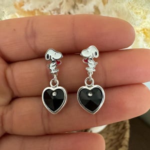 Sterling silver-925-Dog-black heart-C/Z-earrings-movie inspire jewelry-handcrafted-hand painted-unique jewelry collector-perfect gifts-