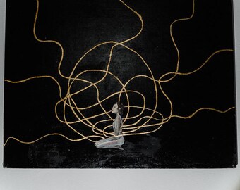Dipinto acrilico astratto di donna con foglia d'oro - Tela 16x20"