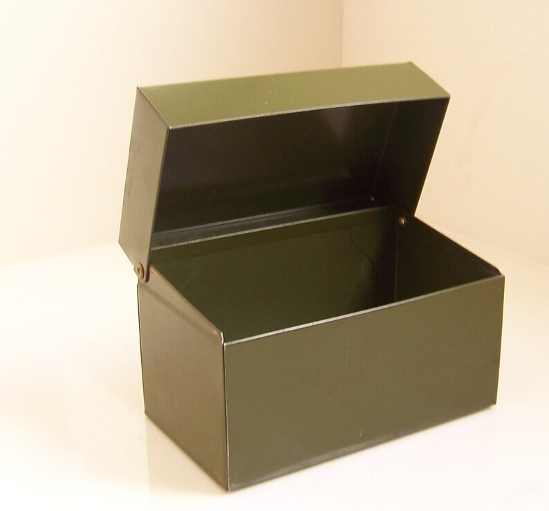Vintage green metal card file box Etsy