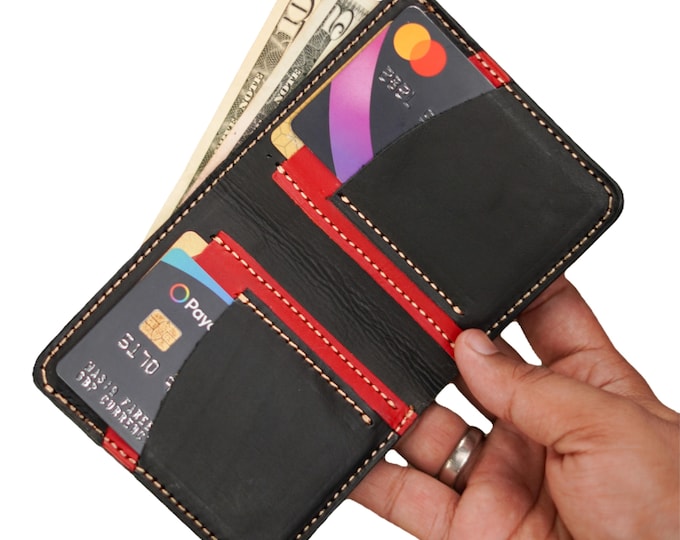 Handmade Bifold Wallet in Pure Black Leather – Stylish & Durable