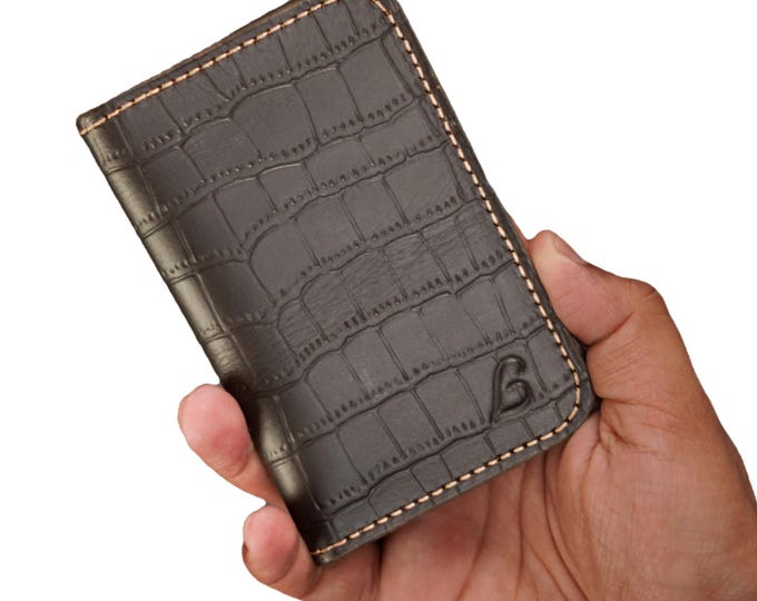 Handmade Full Grain Leather Bifold Wallet: Slim Vertical Design