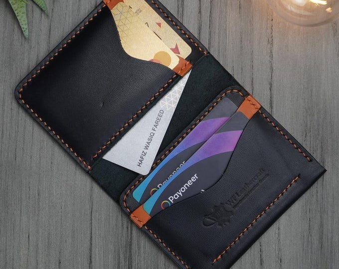 Handmade Full Grain Leather Bifold Wallet, Slim Minimalist Design