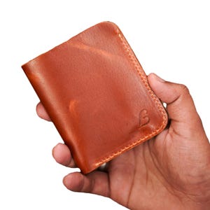 Brown Handmade Full Grain Leather Bifold Wallet: Slim Minimalist Design