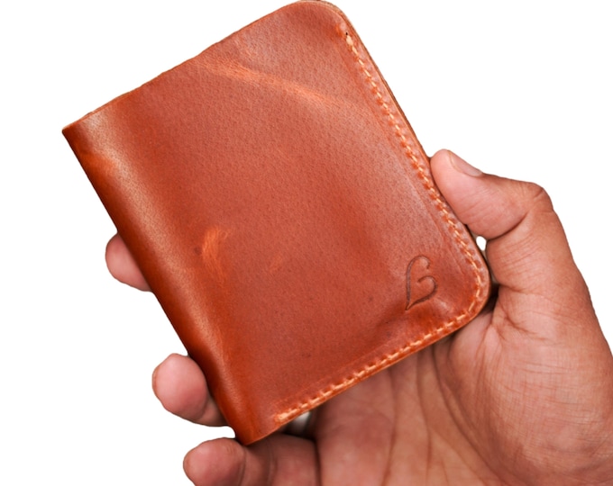 Brown Handmade Full Grain Leather Bifold Wallet: Slim Minimalist Design