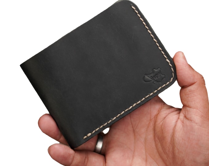 Leather Wallet Genuine Handmade Full Grain for Men Compact Bifold Luxury Sleek, Black
