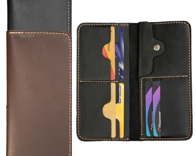 Genuine Handmade Full Grain Pure Leather Bifold Long Wallet for Men, Slim and Natural