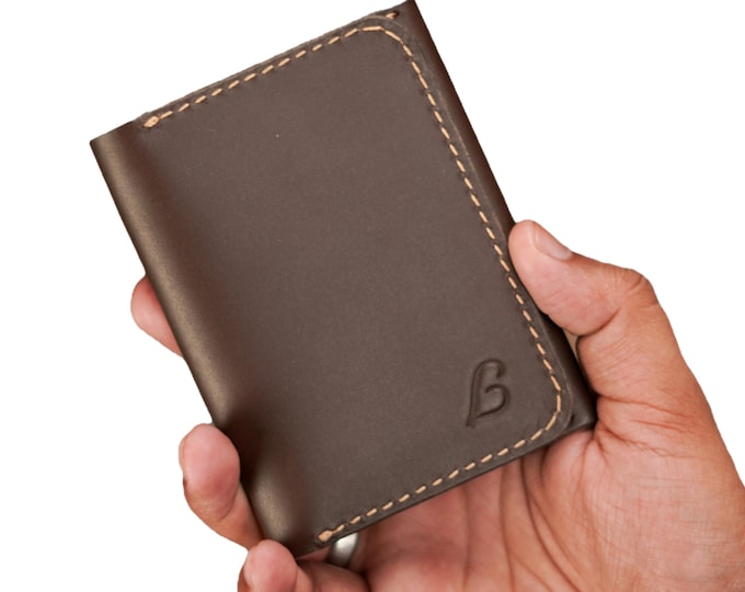 Handmade Full Grain Leather Bifold Wallet: Slim, Compact, Brown