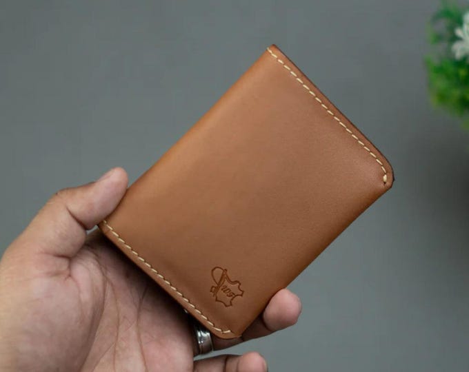 Handmade ,Pure Leather, Handmade, Slim,  Ever Card Wallet ( Tan color)