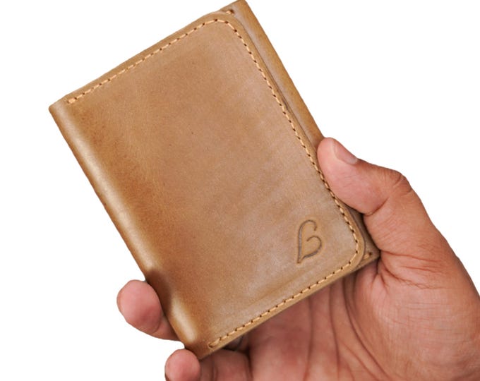 Handmade Full Grain Leather Bifold Wallet: Slim, Compact Tan Wallet