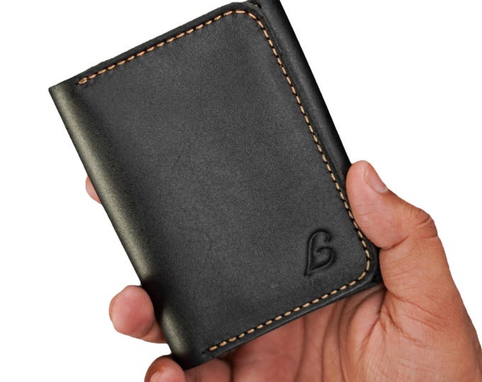 Handmade Full Grain Leather Bifold Wallet: Slim Minimalist Design