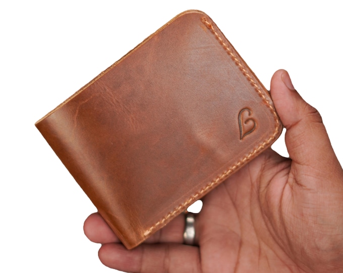 Handmade Full Grain Leather Bifold Wallet: Slim, Compact Tan Wallet