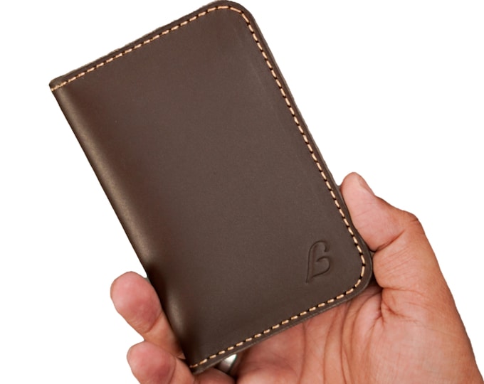 Handmade Full Grain Leather Bifold Wallet: Slim, Durable, Brown