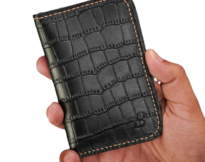 Handmade Full Grain Leather Bifold Wallet: Slim Vertical Design