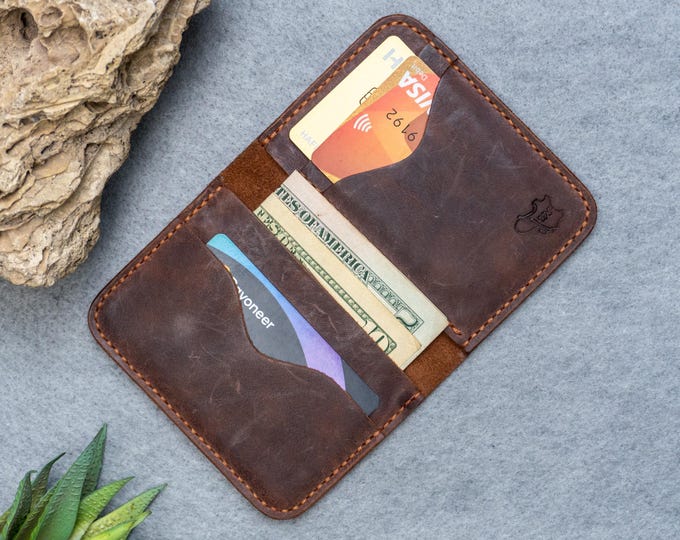 Pure Leather Handmade Bifold Card Wallet ( brown color)
