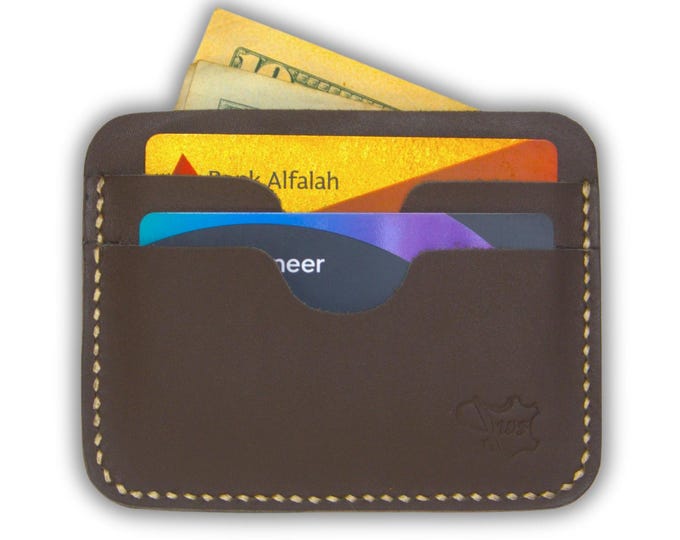 Handmade Full Grain Leather Cardholder Wallet - Compact Brown