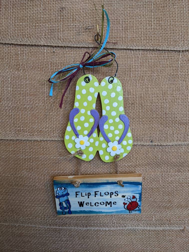 Flip Flop Welcome Sign Hand Painted Summer Custom Door Greeting - Etsy