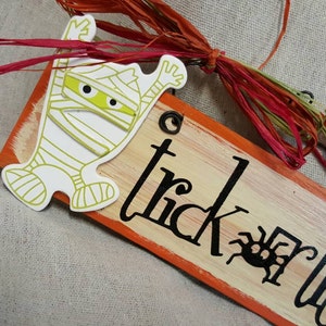 MUMMY Halloween hand painted wooden sign trick or treat image 2