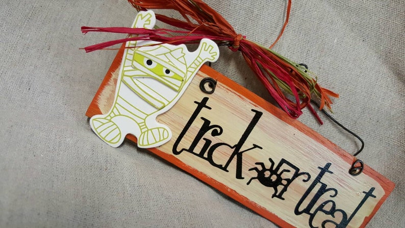 MUMMY Halloween hand painted wooden sign trick or treat image 2
